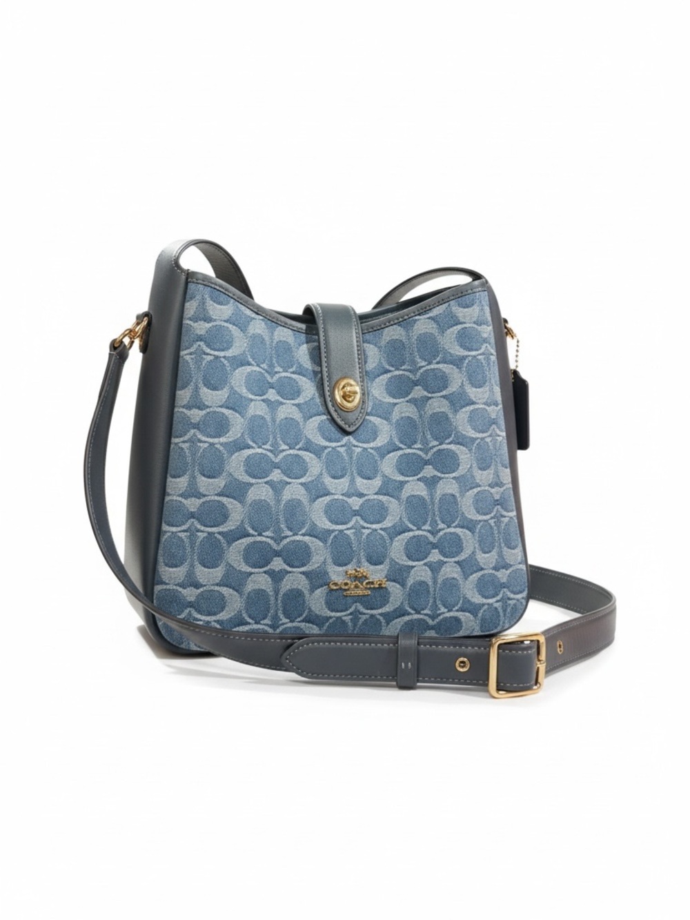 Coach Hadley Signature Denim Convertible Crossbody Bag Blue Gold 2025